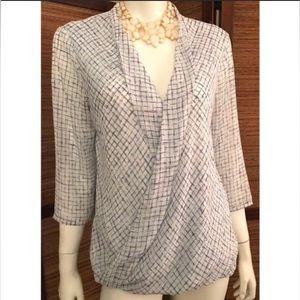 NEW Banana Republic White & Blue Faux Wrap Blouse